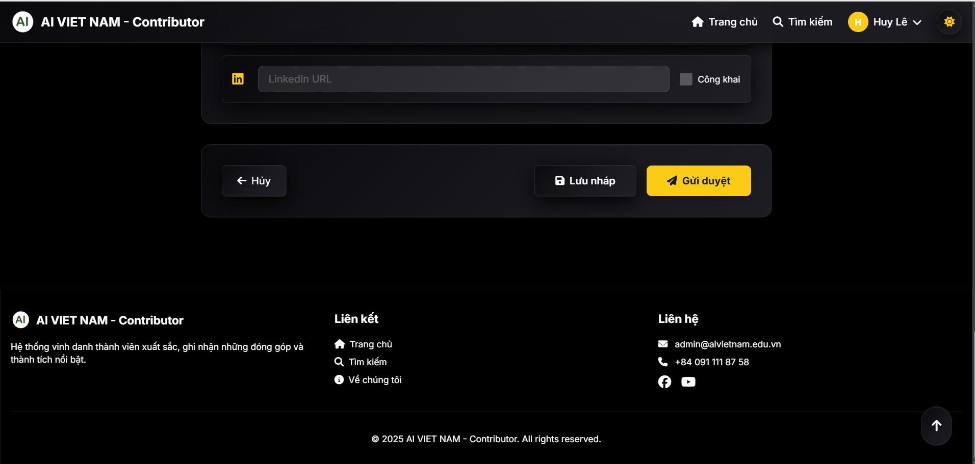 Nút gửi hồ sơ để duyệt